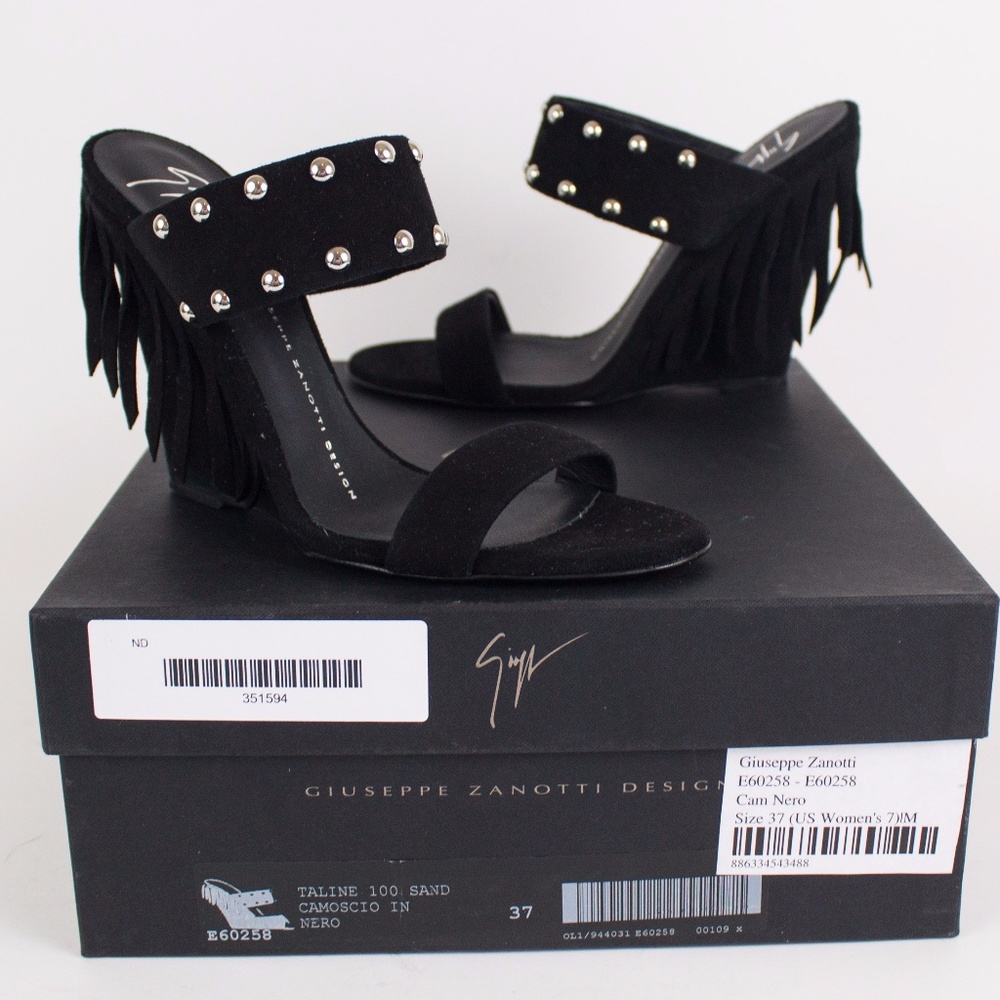 Giuseppe Zanotti Taline Stud Fringe Black Sandals